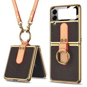 Plating Leather Strap Case For Samsung Galaxy Z Flip 3 5G With Back Screen Protector Hard Cover For Samsung Z Flip 3 5G Case